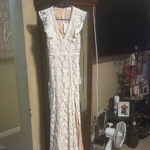 Lulu's Cream Lace Maxi Dress